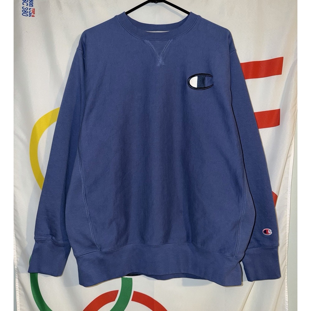 Champion Sweatshirt Mens XL Blue Embroidered Crewneck Pullover